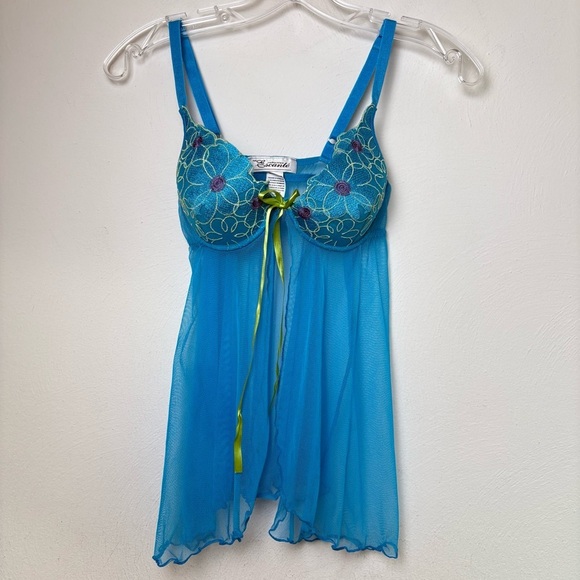 Vintage Y2K Floral Coquette Bow Mesh Cami Chemise Lingerie Phoebe S - Picture 11 of 17